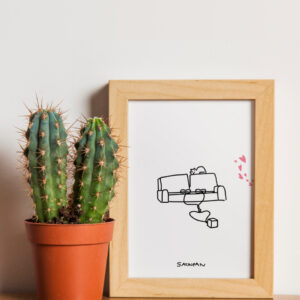 love next to the sofa illustration st valentin par l'artiste nathan Russe alias sacripan