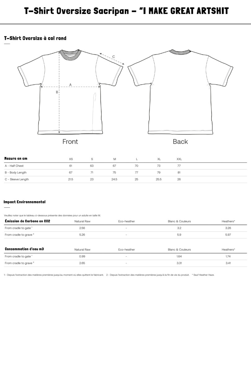 T-shirt Guide des Tailles Sacripan - I make Great Artshit